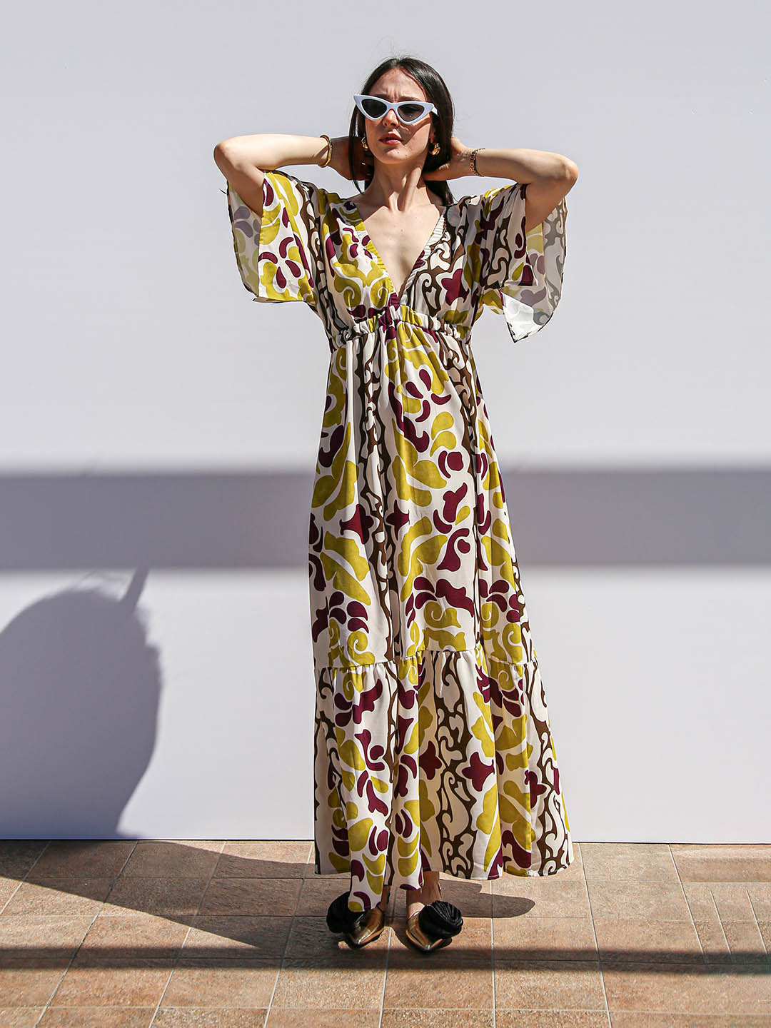 Vestito Maxi Abito Fantasia Cachemire Vestito Asimmetrico Vestito