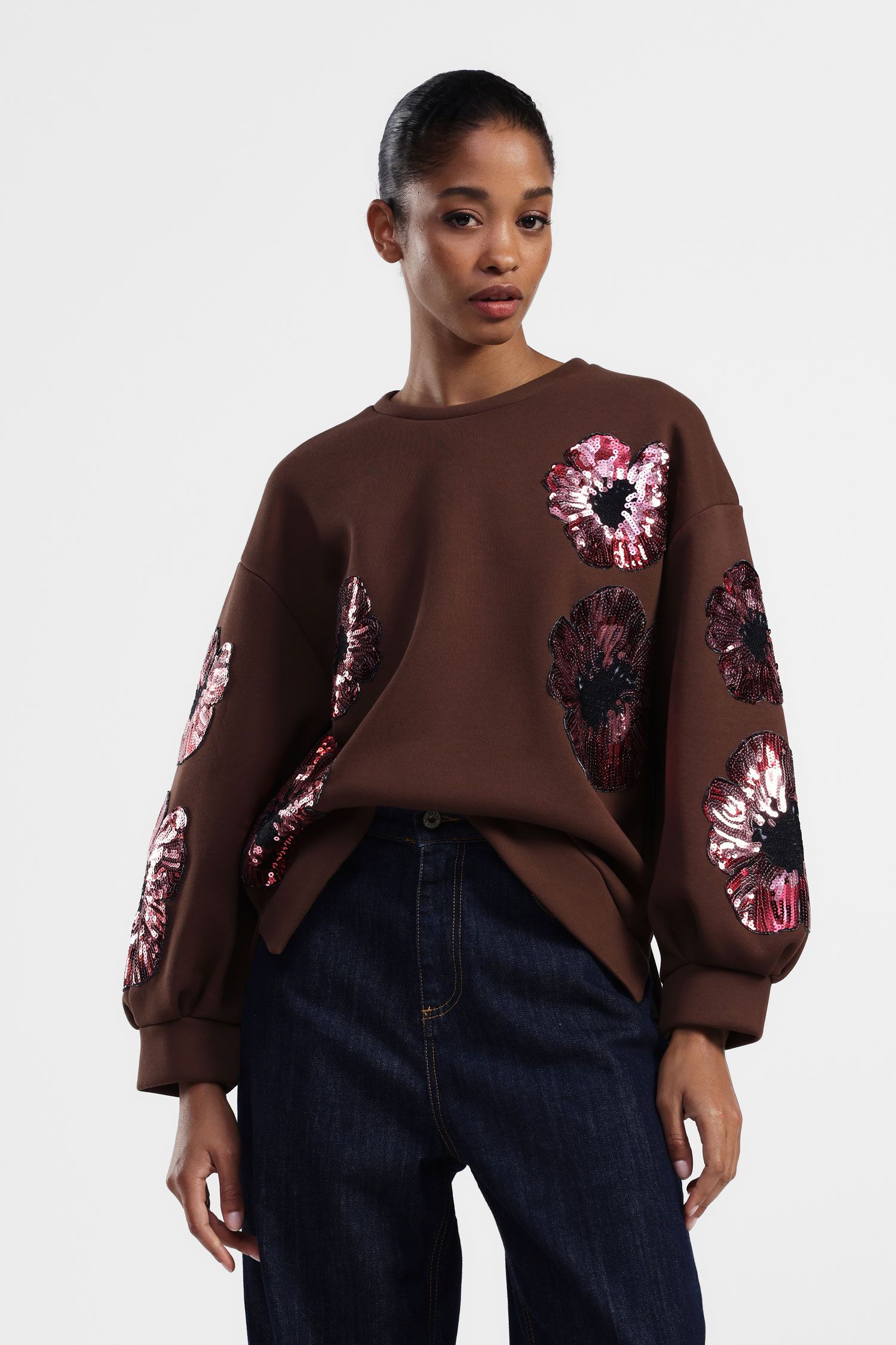 Felpa con fiori ricamati e maniche lunghe DIXIE MenhirShop